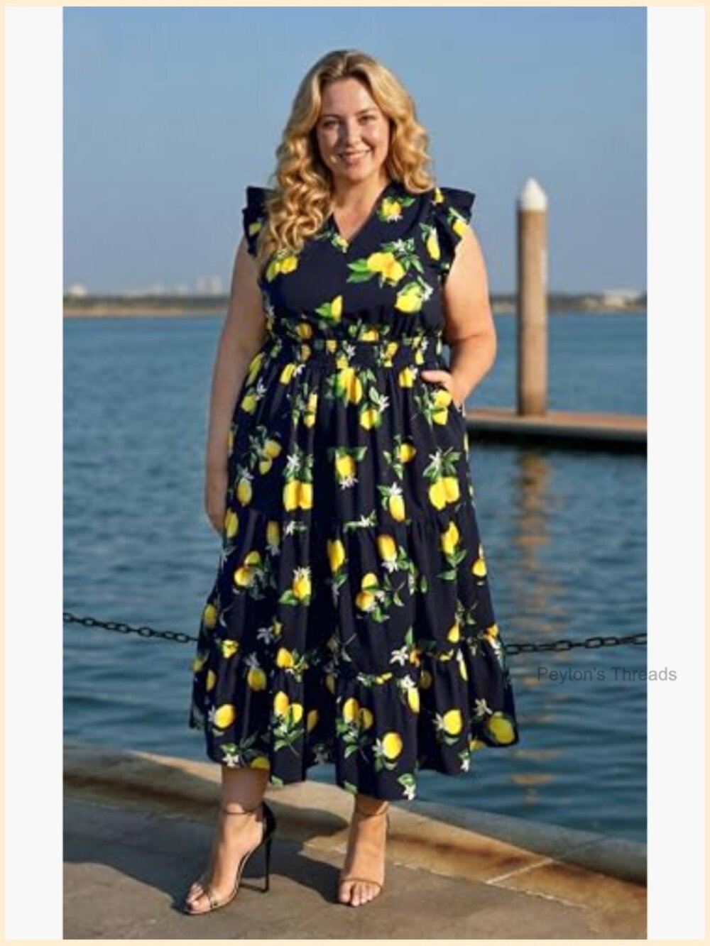 Plus Size Cap Sleeve V-Neck Maxi Dress with Pockets Boho Flowy Sundress - Picture 4 of 7